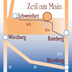 Lageskizze von Zeil am Main zwischen Schweinfurt und Bamberg